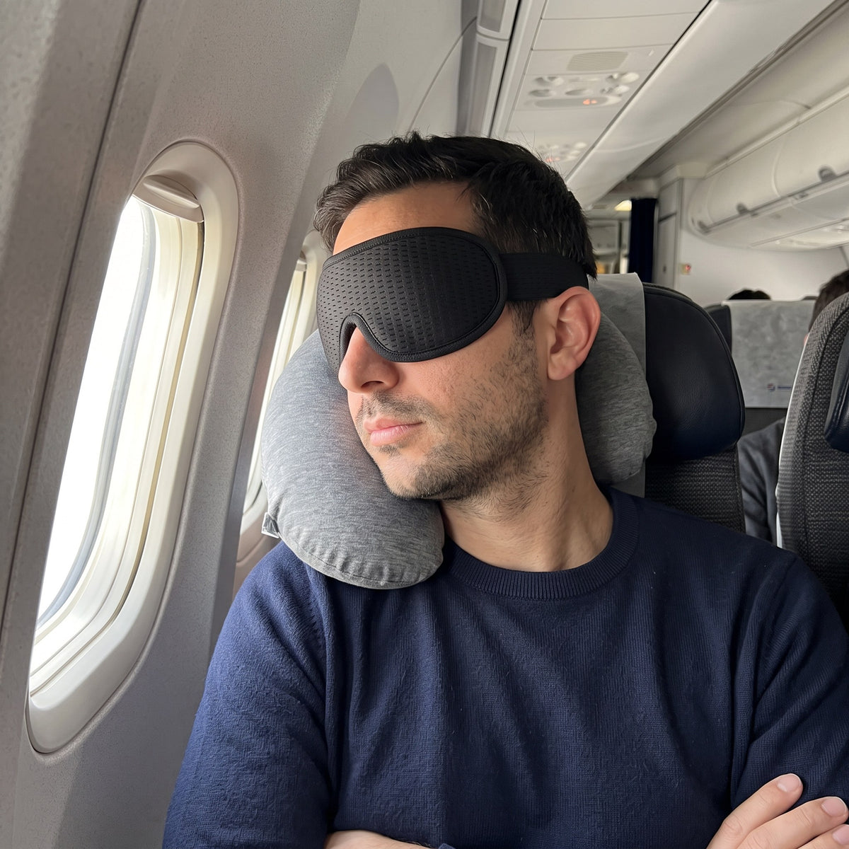 3D blackout sleep mask in everyday use