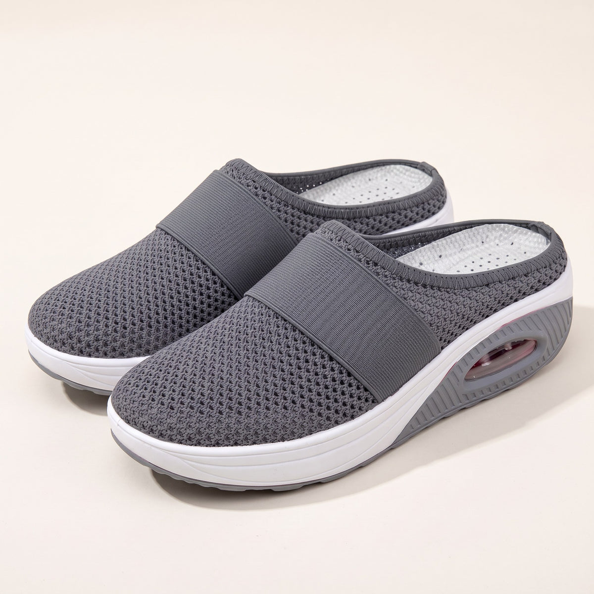 Backless cushioned slippers with air sole in gray