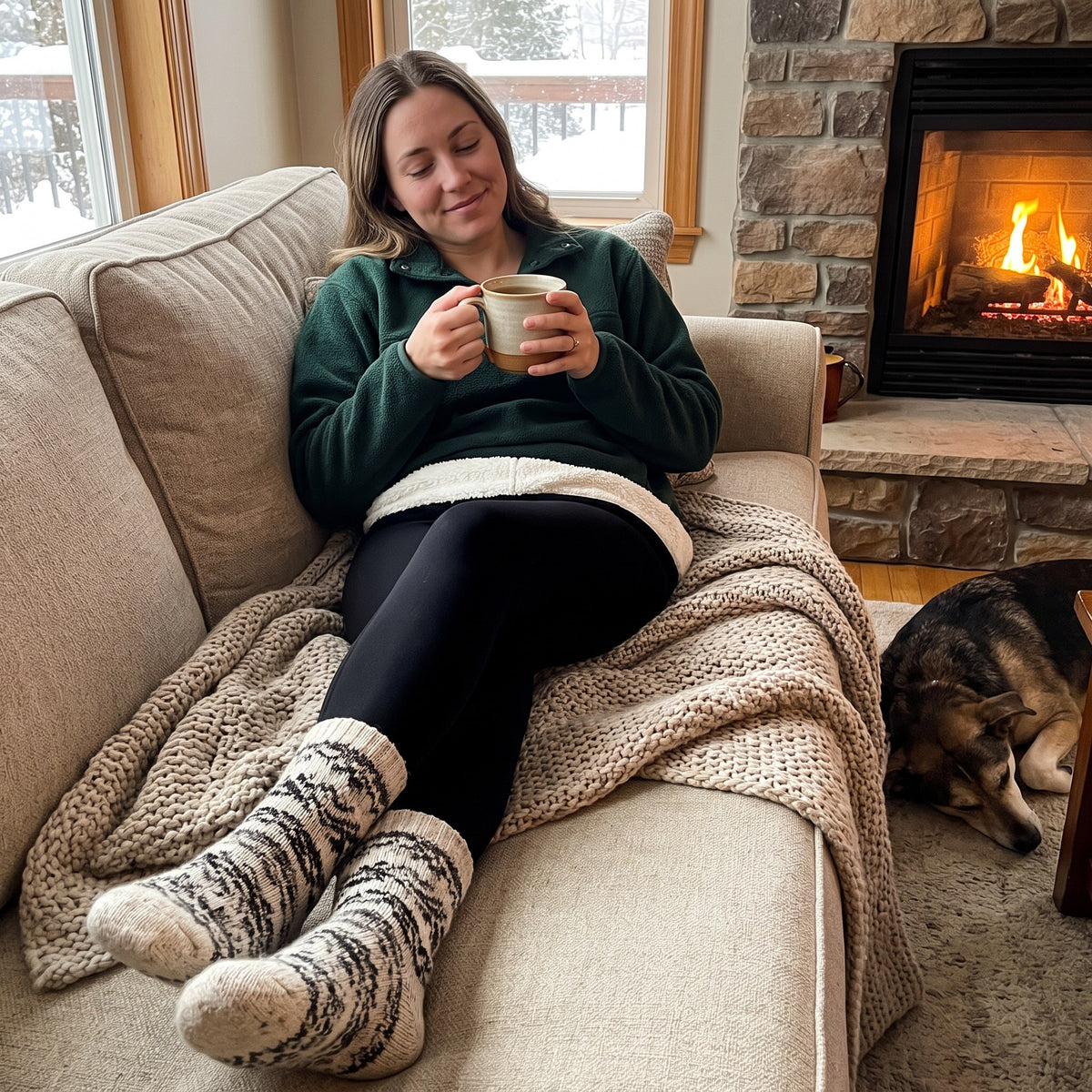 Fleece-lined thermal leggings in everyday use