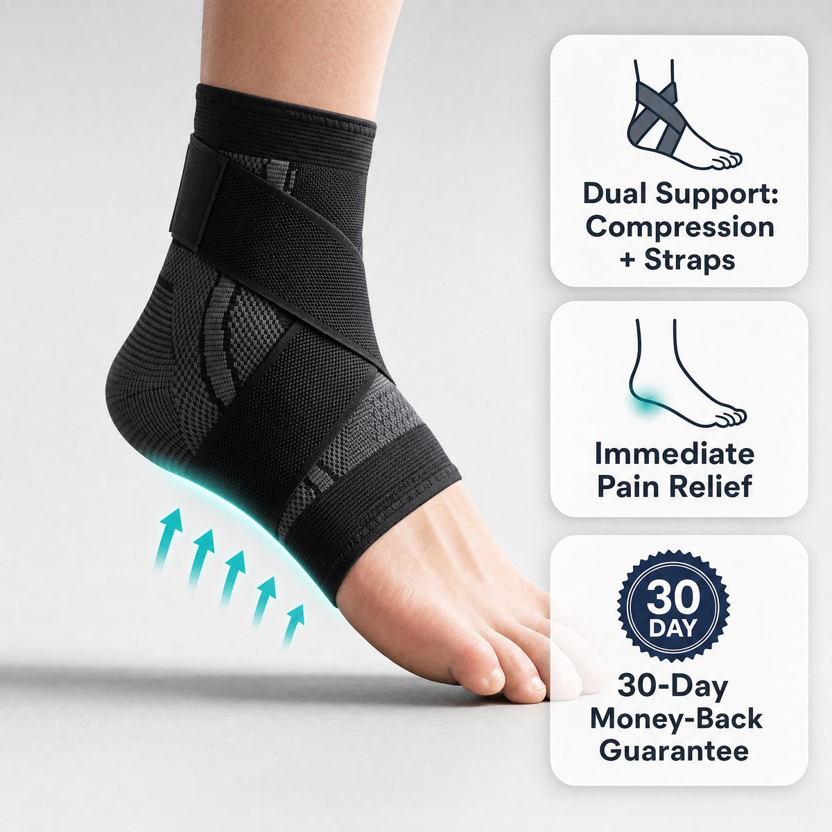 Strydex Foot Sleeve with dual support: compression plus straps, 30-day money-back guarantee