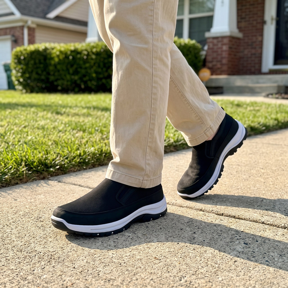 Men's orthopedic slip-on shoes in use at home