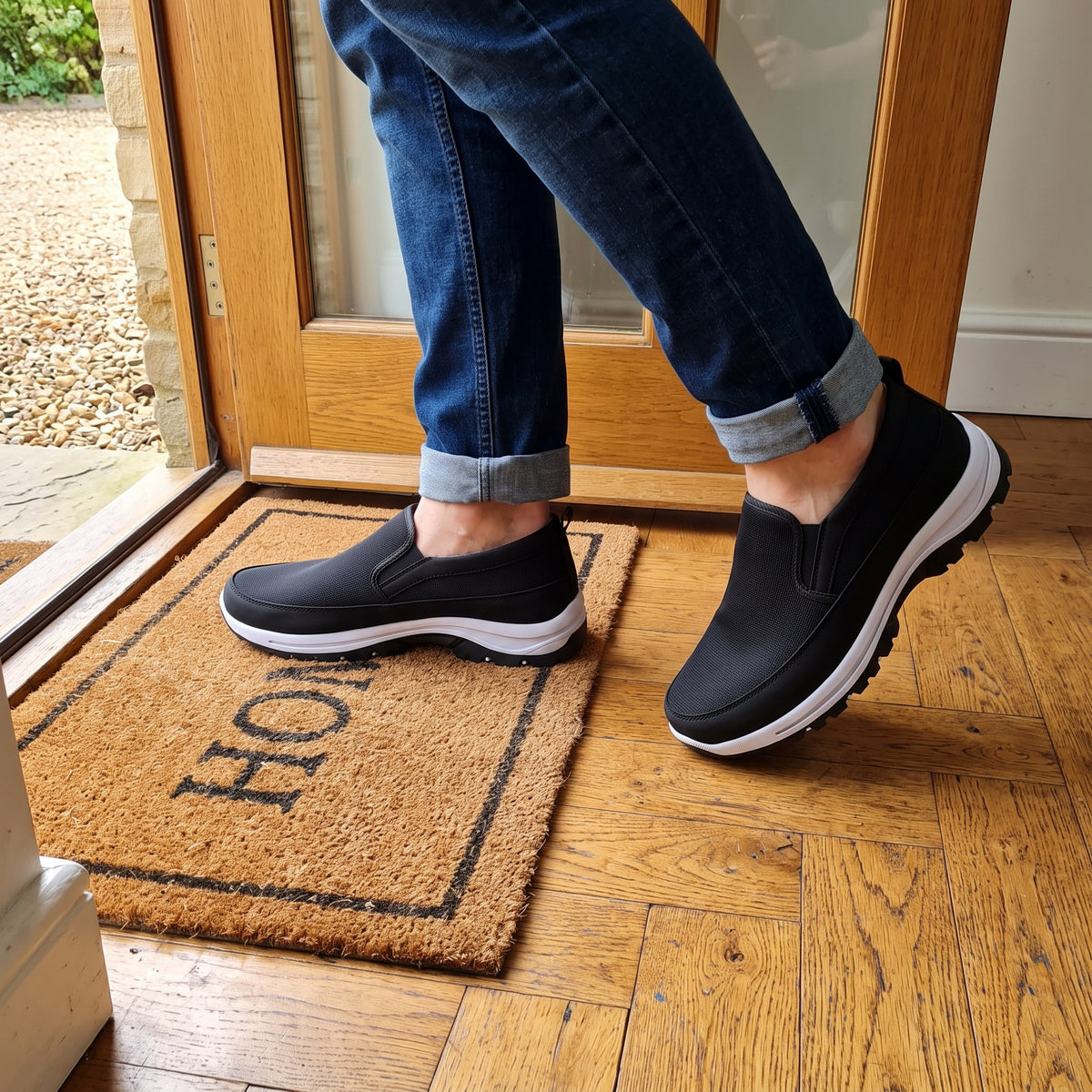 Men's orthopedic slip-on shoes in everyday use