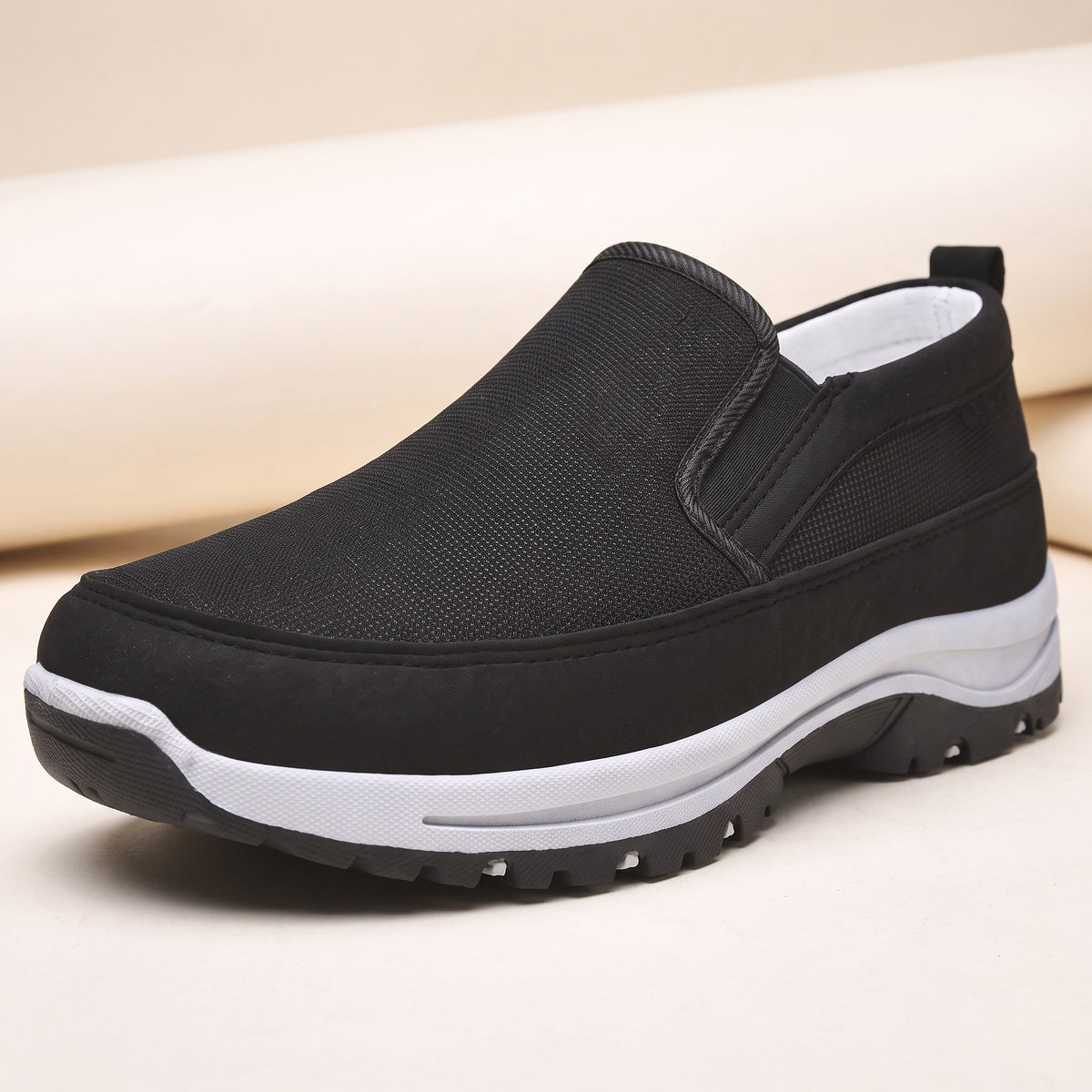 Men's orthopedic slip-on shoes close-up detail